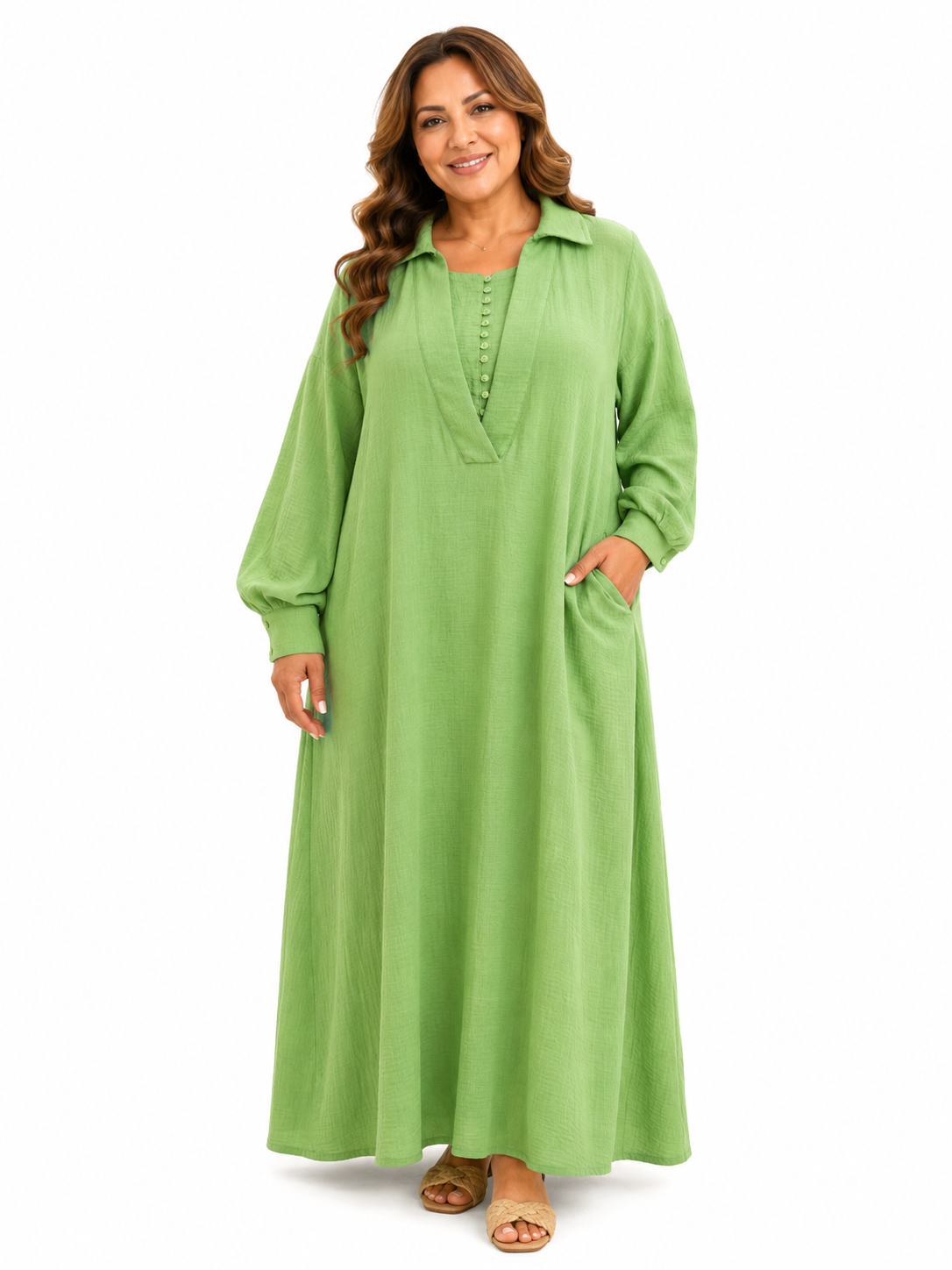 Dress with small buttons.