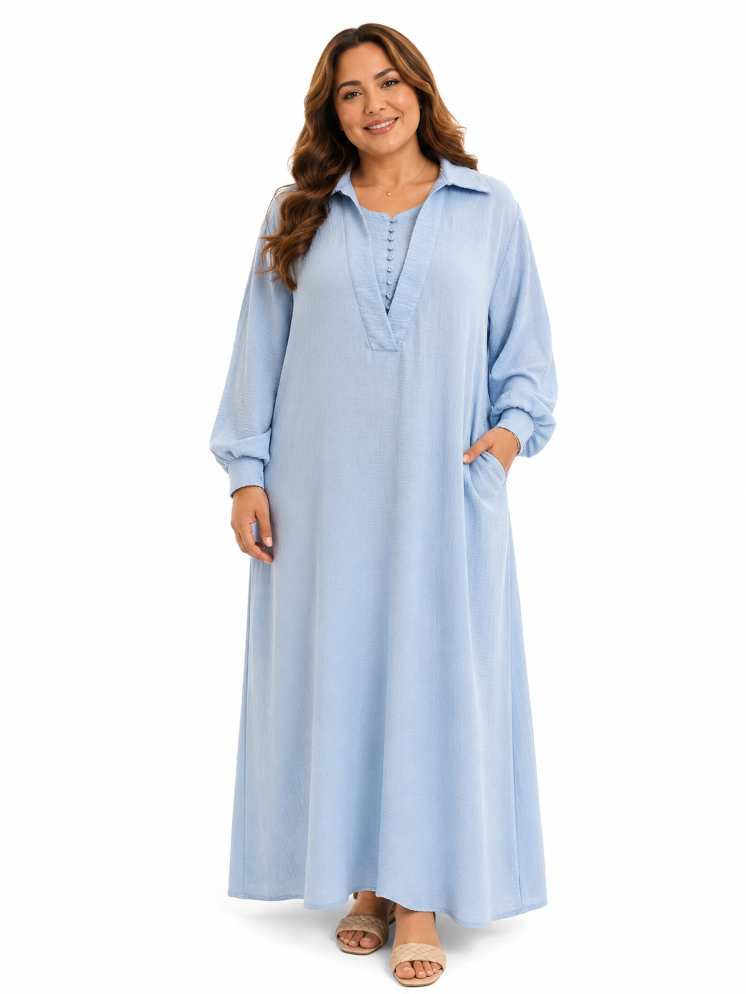 Dress with small buttons.