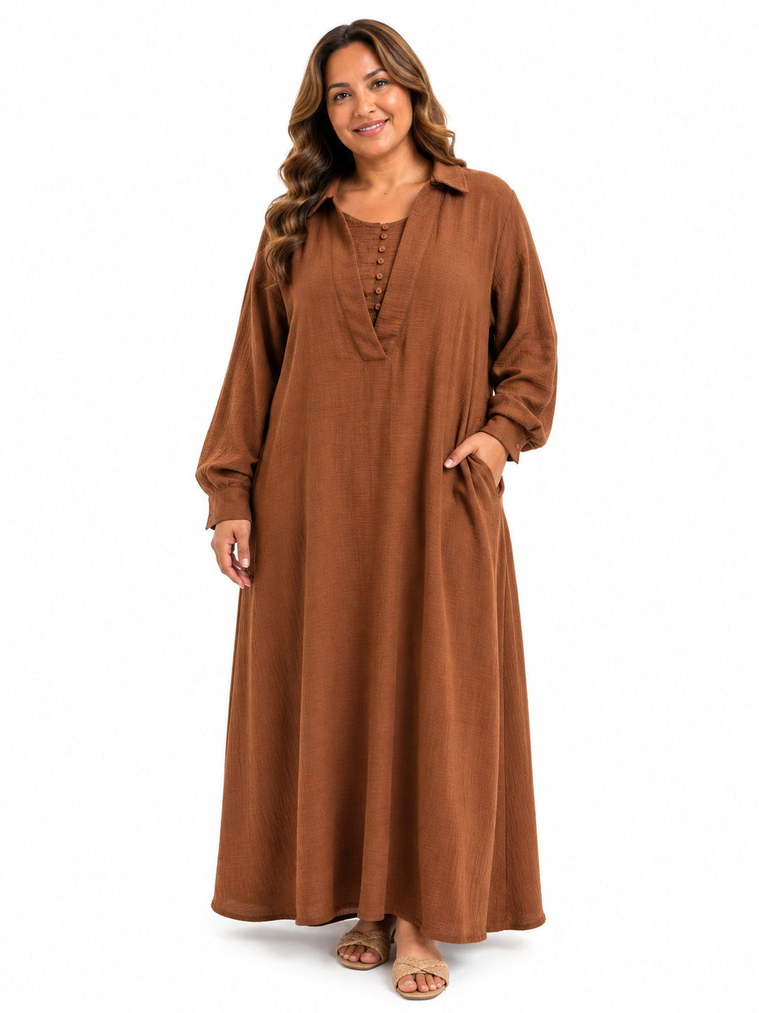 Dress with small buttons.