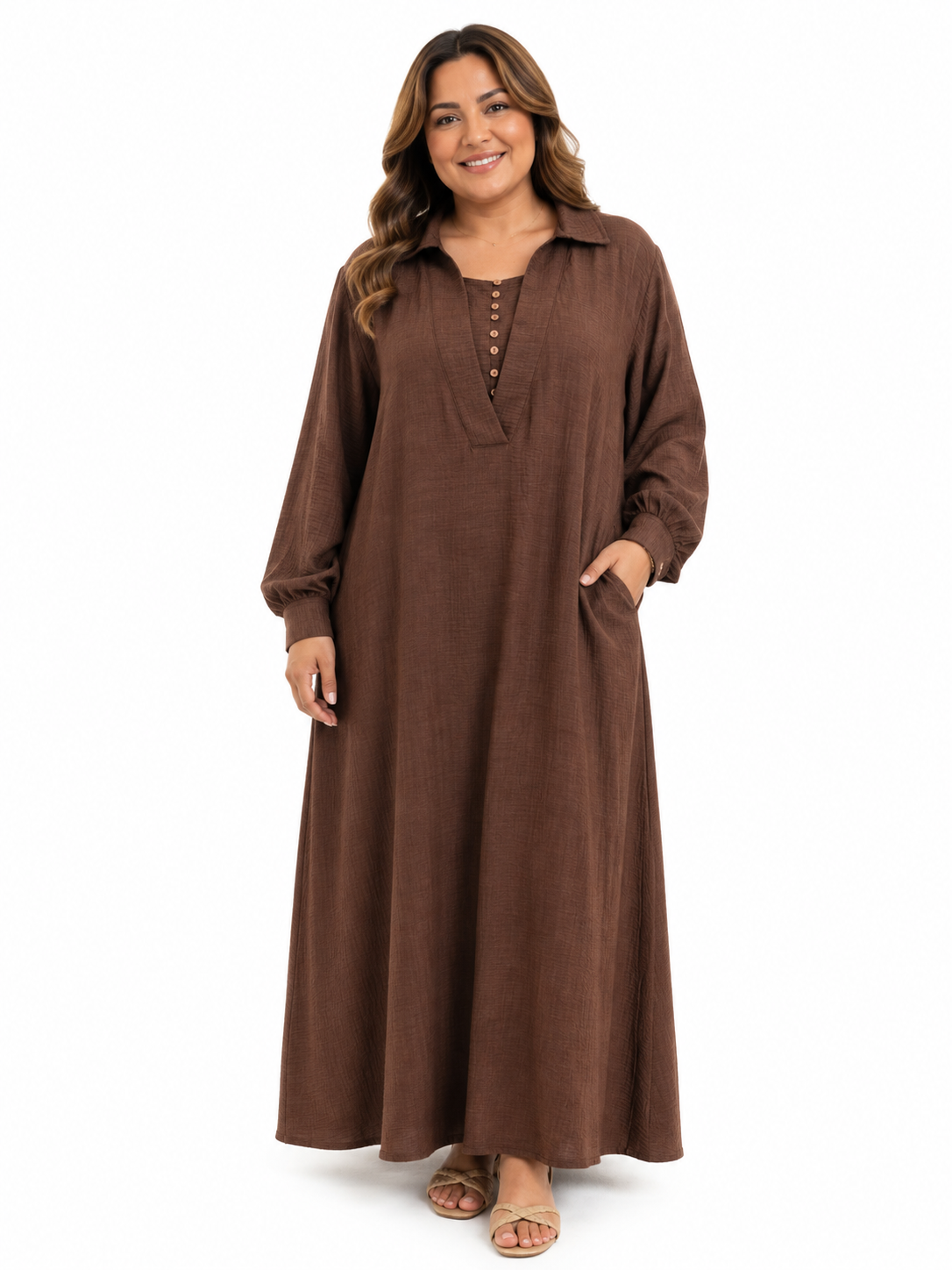 Dress with small buttons.