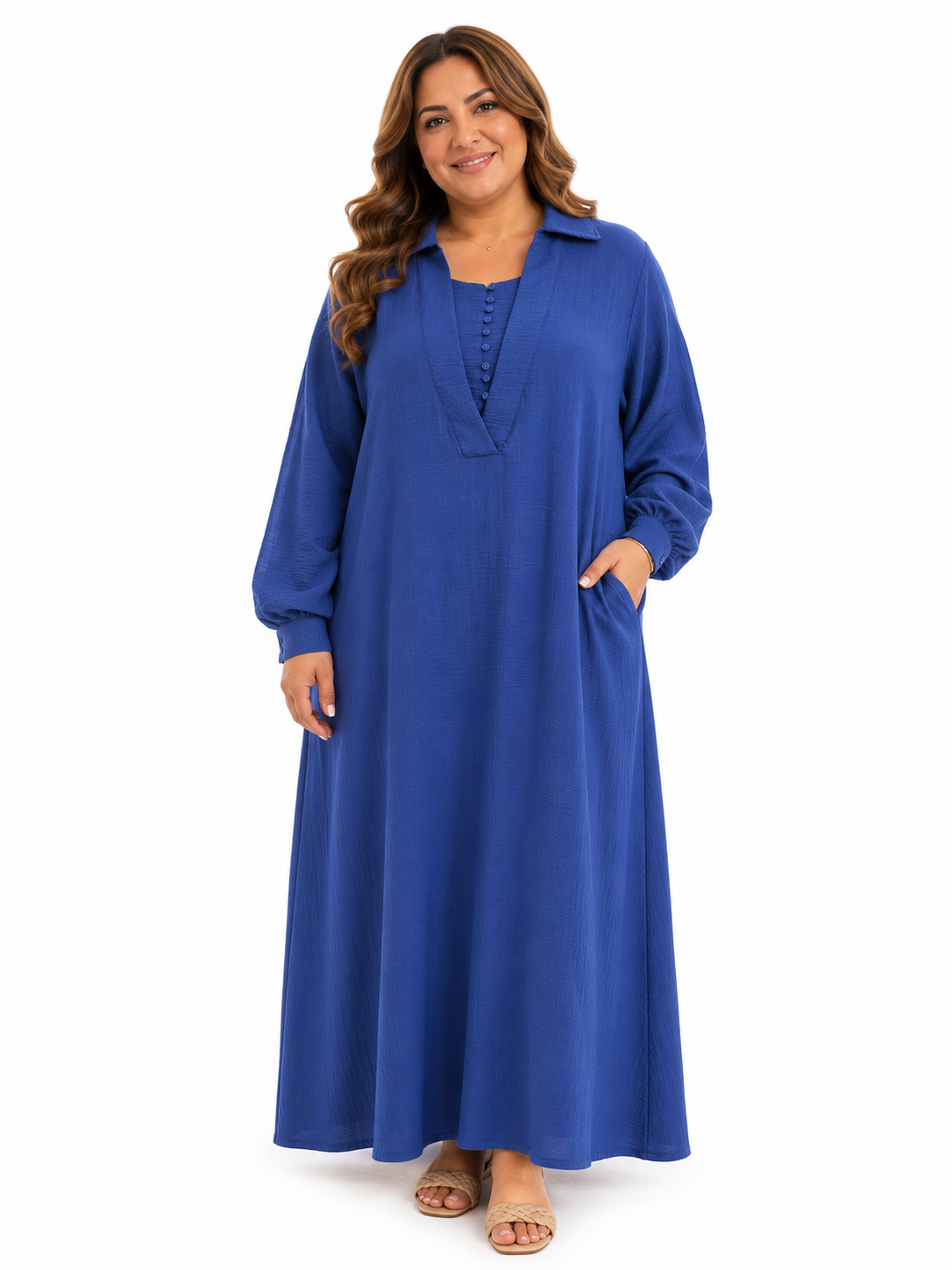 Dress with small buttons.