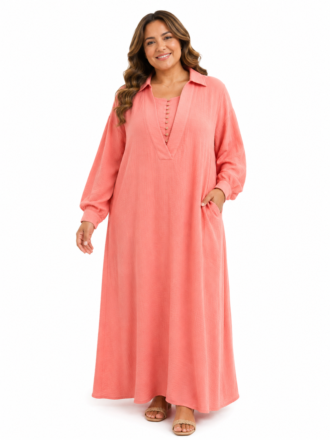 Dress with small buttons.